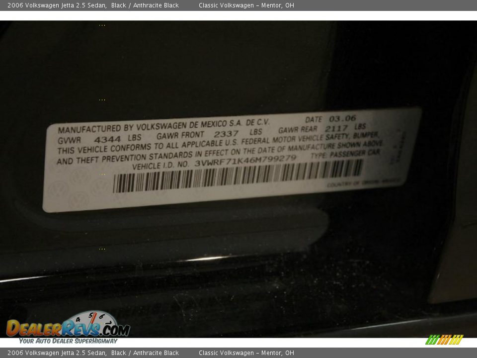 2006 Volkswagen Jetta 2.5 Sedan Black / Anthracite Black Photo #25