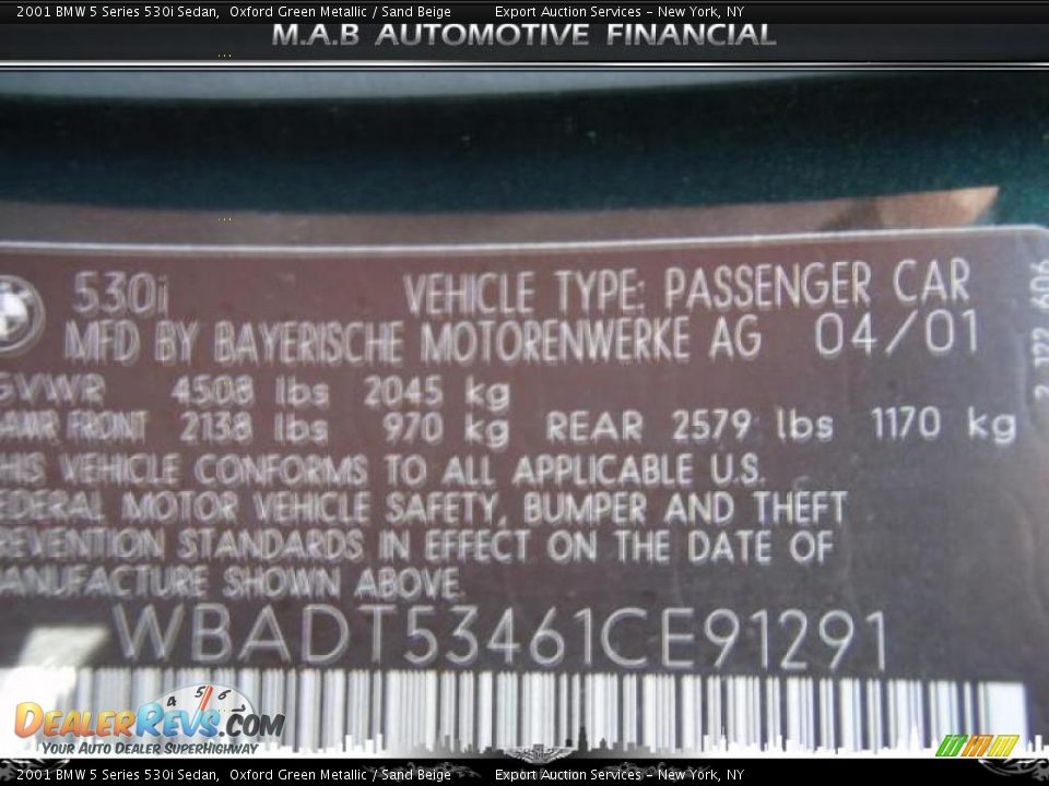 2001 BMW 5 Series 530i Sedan Oxford Green Metallic / Sand Beige Photo #23