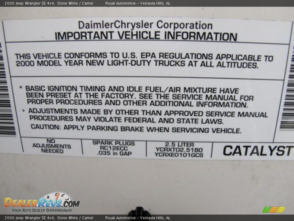 2000 Jeep Wrangler SE 4x4 Stone White / Camel Photo #25