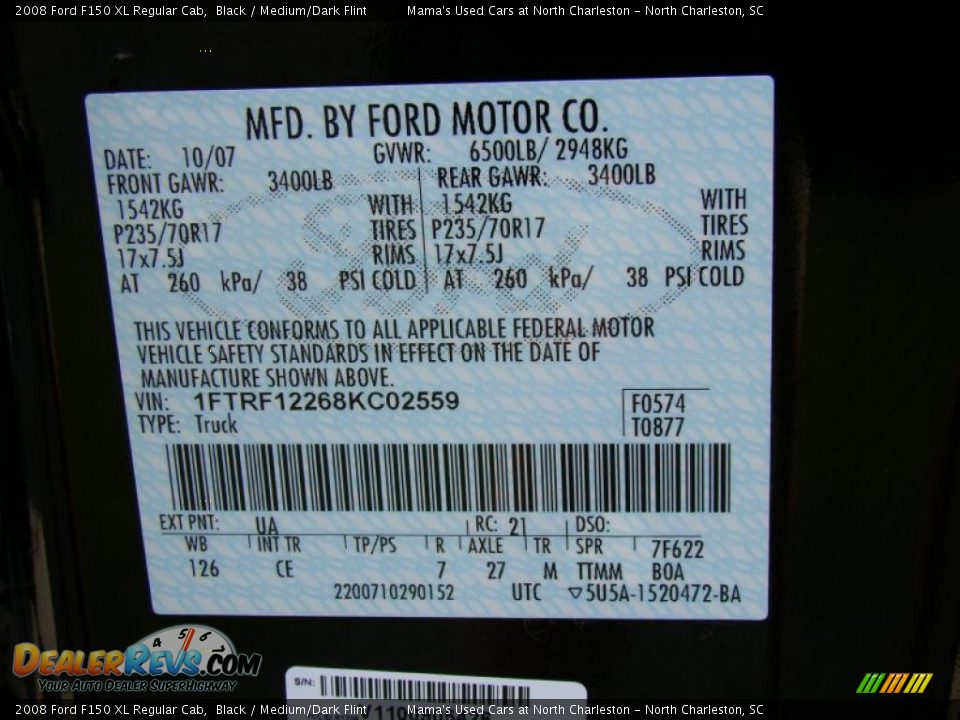 2008 Ford F150 XL Regular Cab Black / Medium/Dark Flint Photo #20