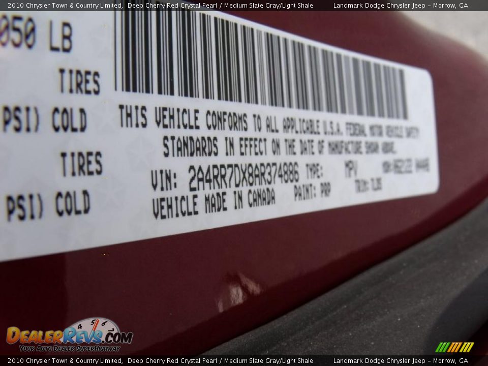 2010 Chrysler Town & Country Limited Deep Cherry Red Crystal Pearl / Medium Slate Gray/Light Shale Photo #16
