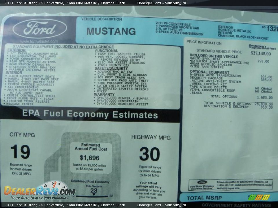 2011 Ford Mustang V6 Convertible Kona Blue Metallic / Charcoal Black Photo #8