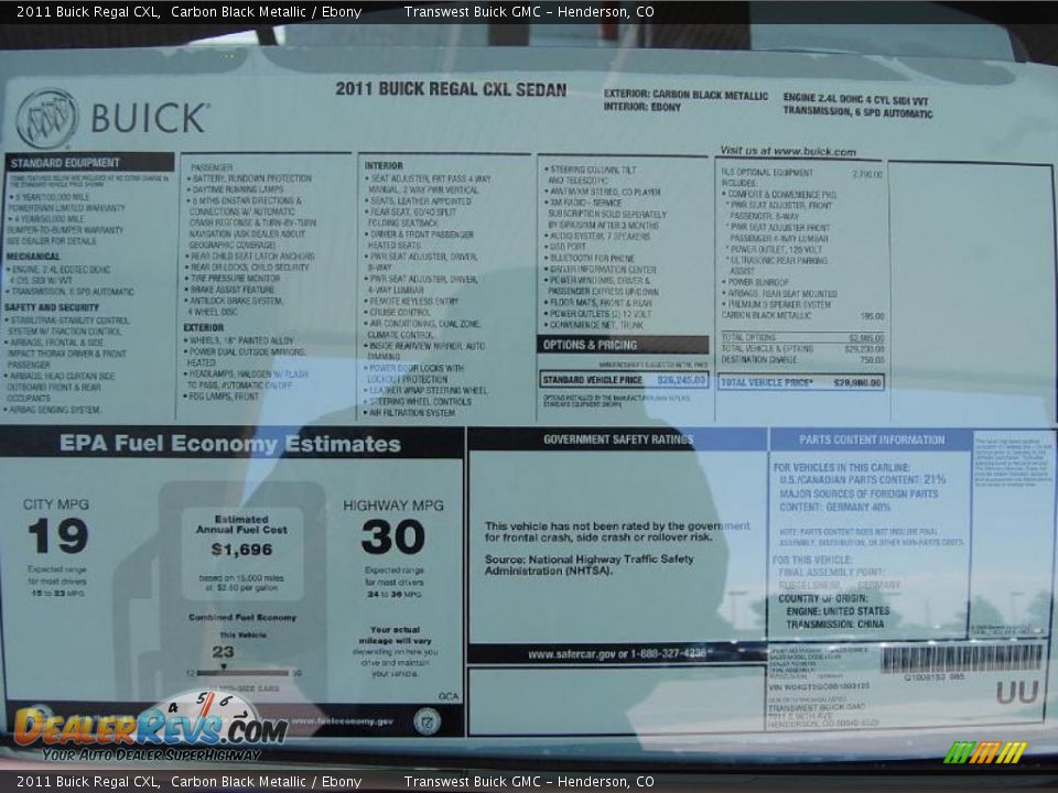 2011 Buick Regal CXL Carbon Black Metallic / Ebony Photo #16