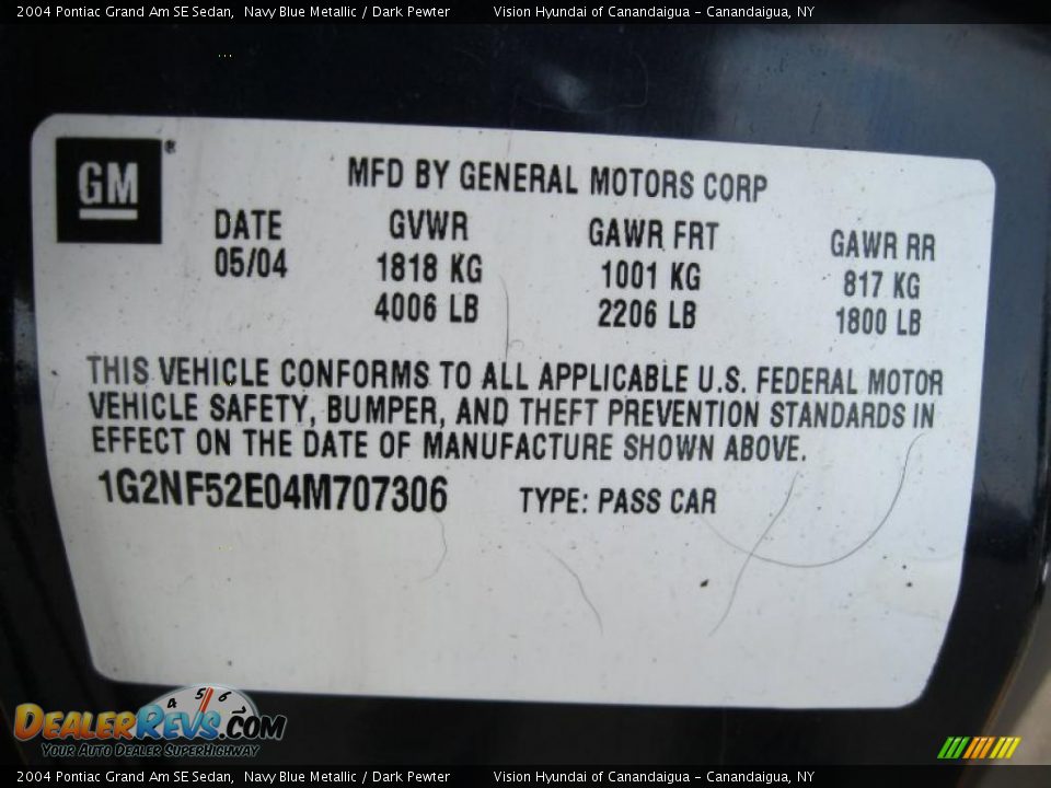 2004 Pontiac Grand Am SE Sedan Navy Blue Metallic / Dark Pewter Photo #26