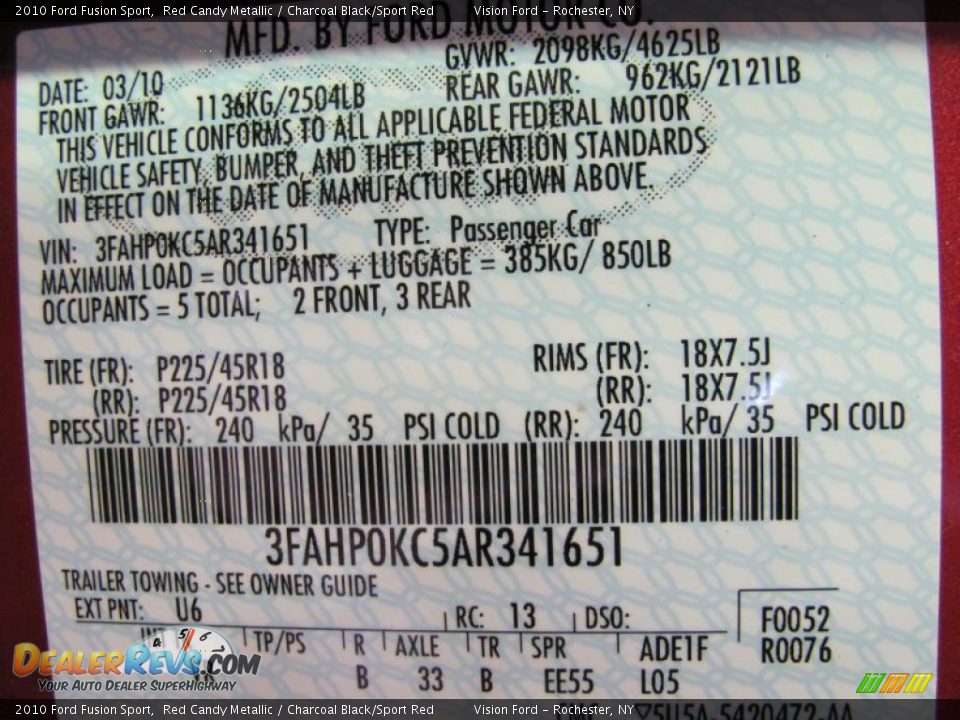 2010 Ford Fusion Sport Red Candy Metallic / Charcoal Black/Sport Red Photo #25