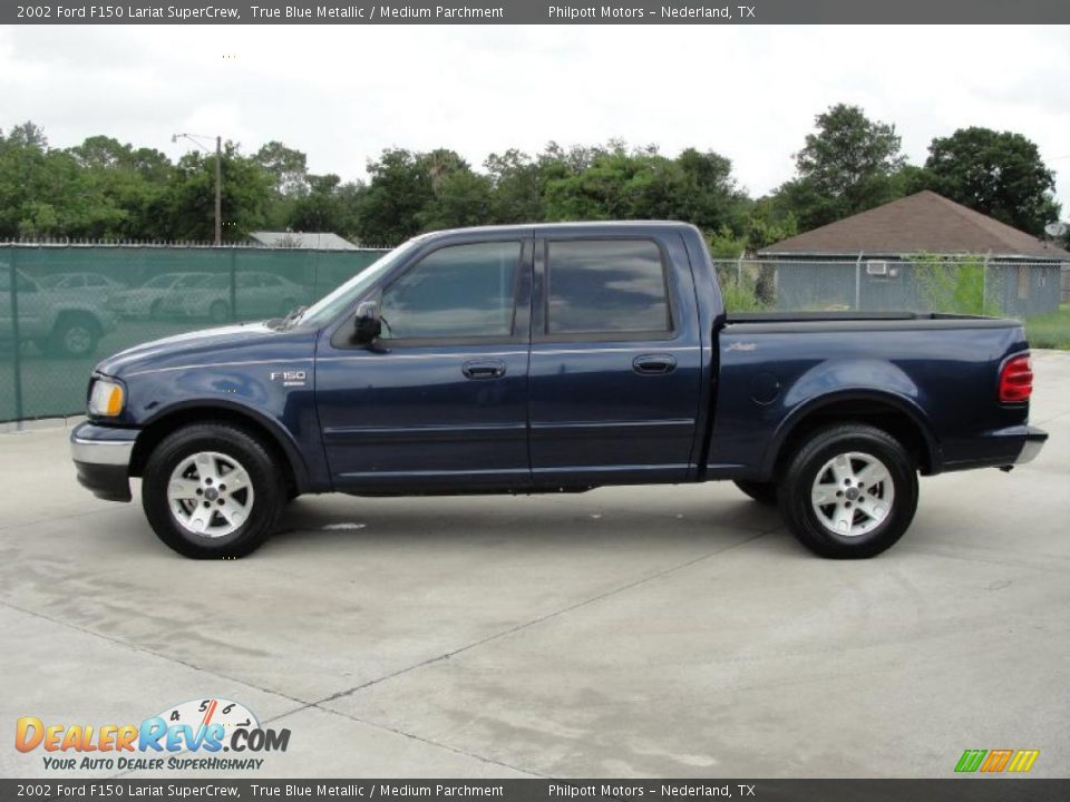 2002 Ford F150 Lariat SuperCrew True Blue Metallic / Medium Parchment Photo #6