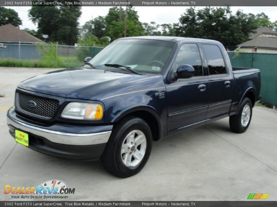2002 Ford F150 Lariat SuperCrew True Blue Metallic / Medium Parchment Photo #7