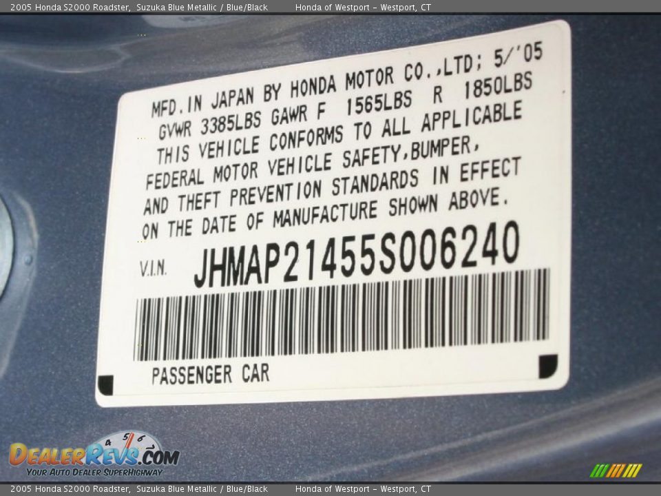2005 Honda S2000 Roadster Suzuka Blue Metallic / Blue/Black Photo #24