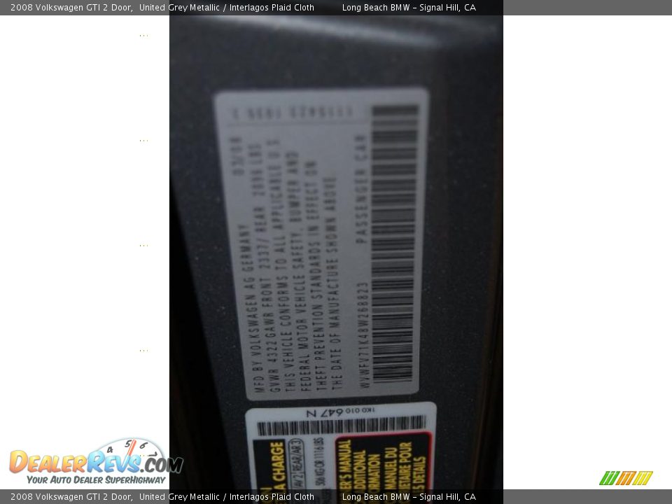 2008 Volkswagen GTI 2 Door United Grey Metallic / Interlagos Plaid Cloth Photo #15