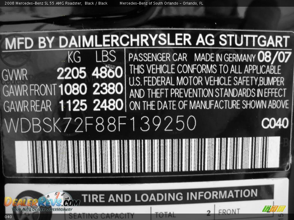 Mercedes-Benz Color Code 040 Black