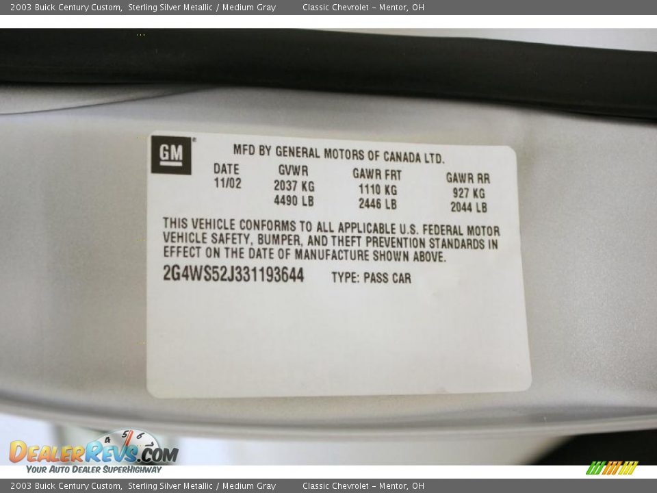 2003 Buick Century Custom Sterling Silver Metallic / Medium Gray Photo #20