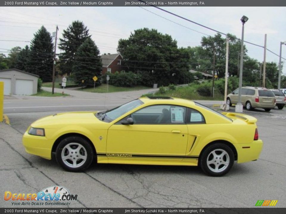 2003 Ford Mustang V6 Coupe Zinc Yellow / Medium Graphite Photo #5
