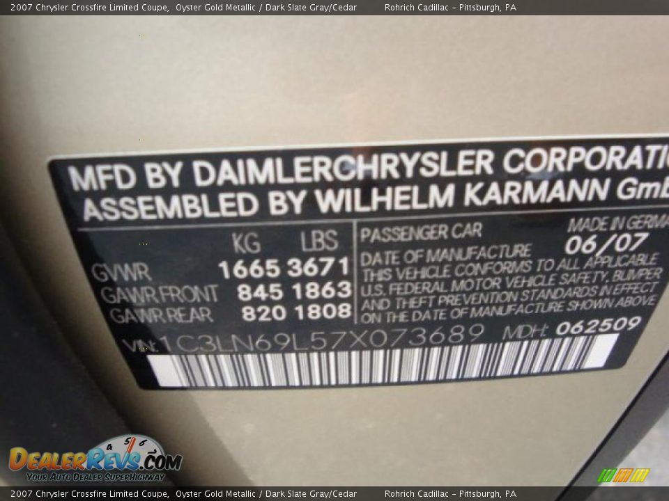 Info Tag of 2007 Chrysler Crossfire Limited Coupe Photo #19