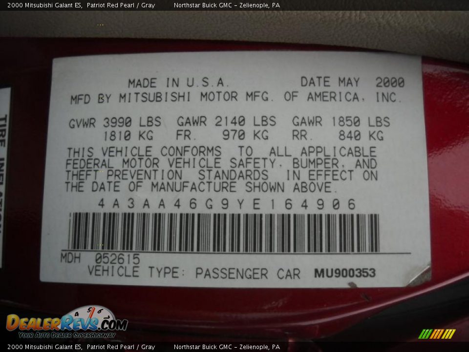 2000 Mitsubishi Galant ES Patriot Red Pearl / Gray Photo #12