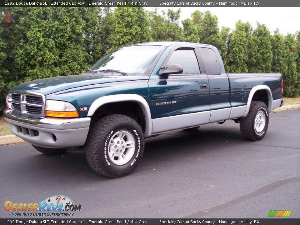 1999 Dodge Dakota SLT Extended Cab 4x4 Emerald Green Pearl / Mist Gray Photo #1