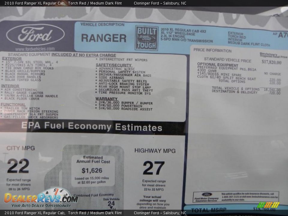 2010 Ford Ranger XL Regular Cab Torch Red / Medium Dark Flint Photo #10