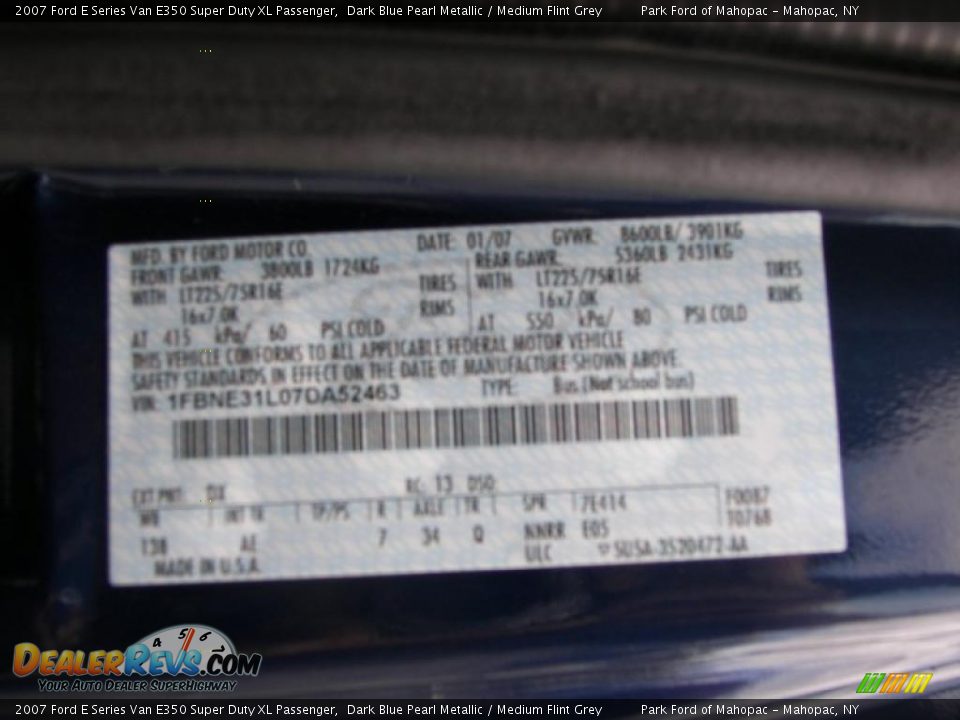 2007 Ford E Series Van E350 Super Duty XL Passenger Dark Blue Pearl Metallic / Medium Flint Grey Photo #11