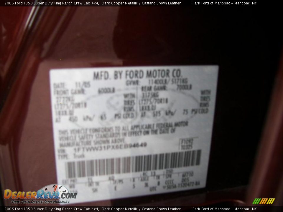 2006 Ford F350 Super Duty King Ranch Crew Cab 4x4 Dark Copper Metallic / Castano Brown Leather Photo #16