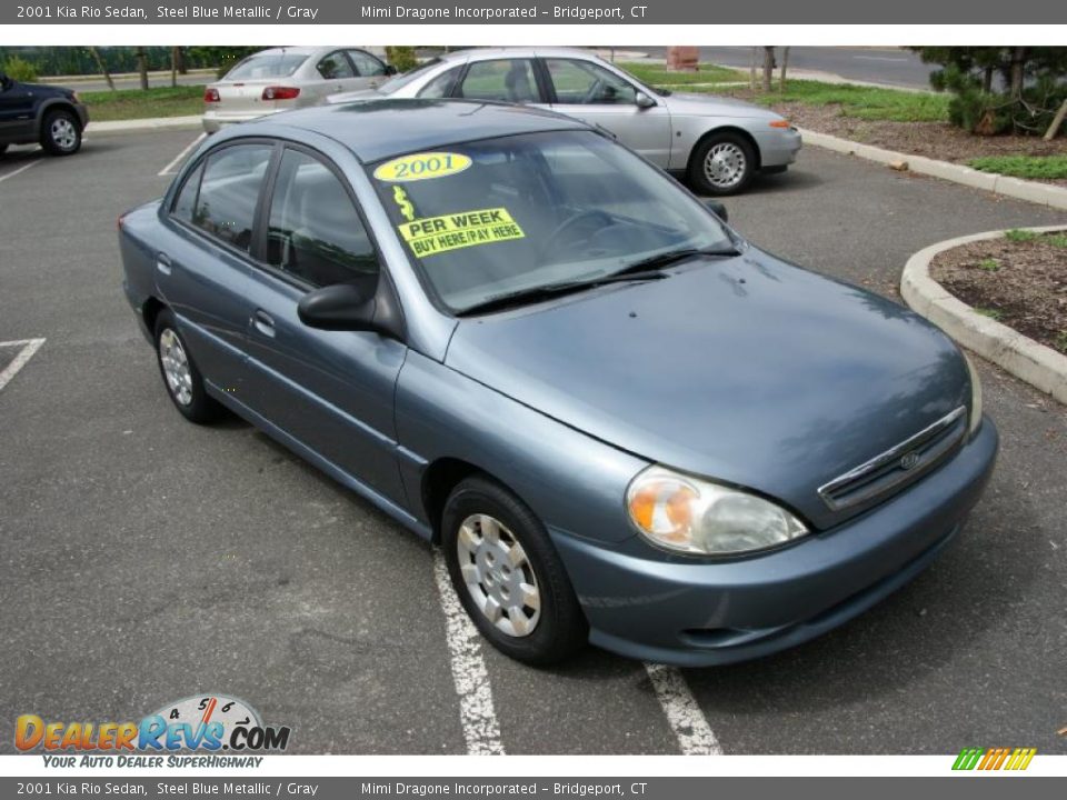 2001 Kia Rio Sedan Steel Blue Metallic / Gray Photo #3