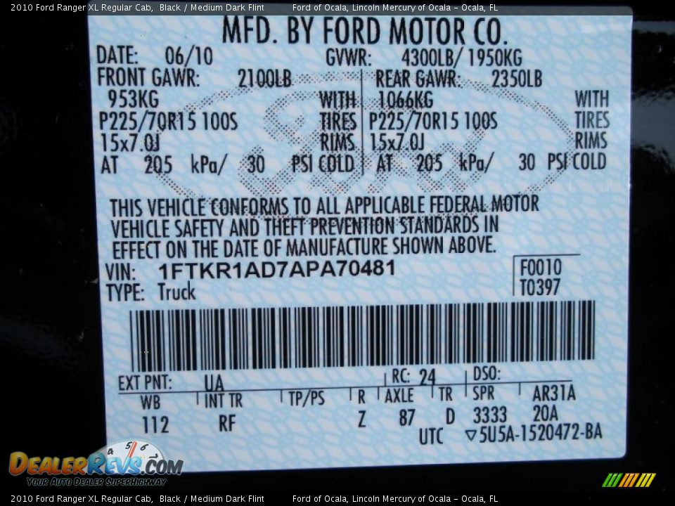 2010 Ford Ranger XL Regular Cab Black / Medium Dark Flint Photo #11