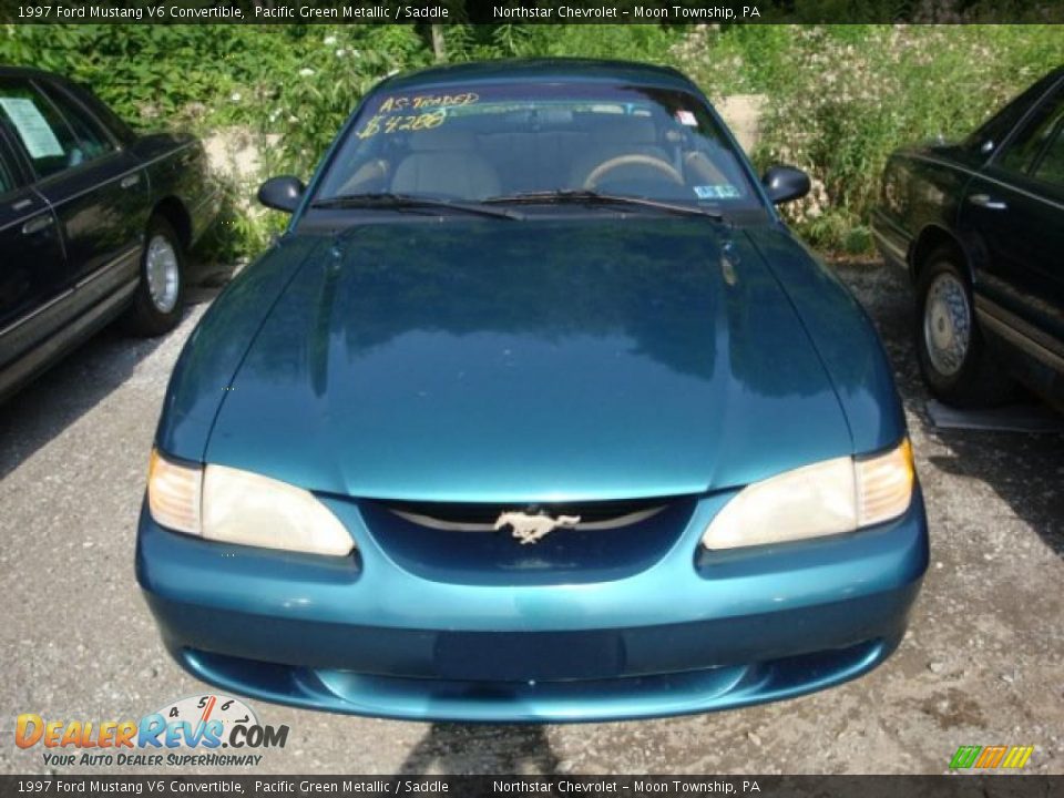 1997 Ford Mustang V6 Convertible Pacific Green Metallic / Saddle Photo #2