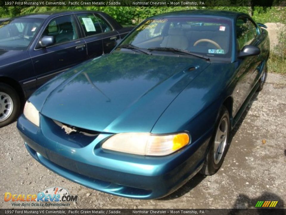 1997 Ford Mustang V6 Convertible Pacific Green Metallic / Saddle Photo #3