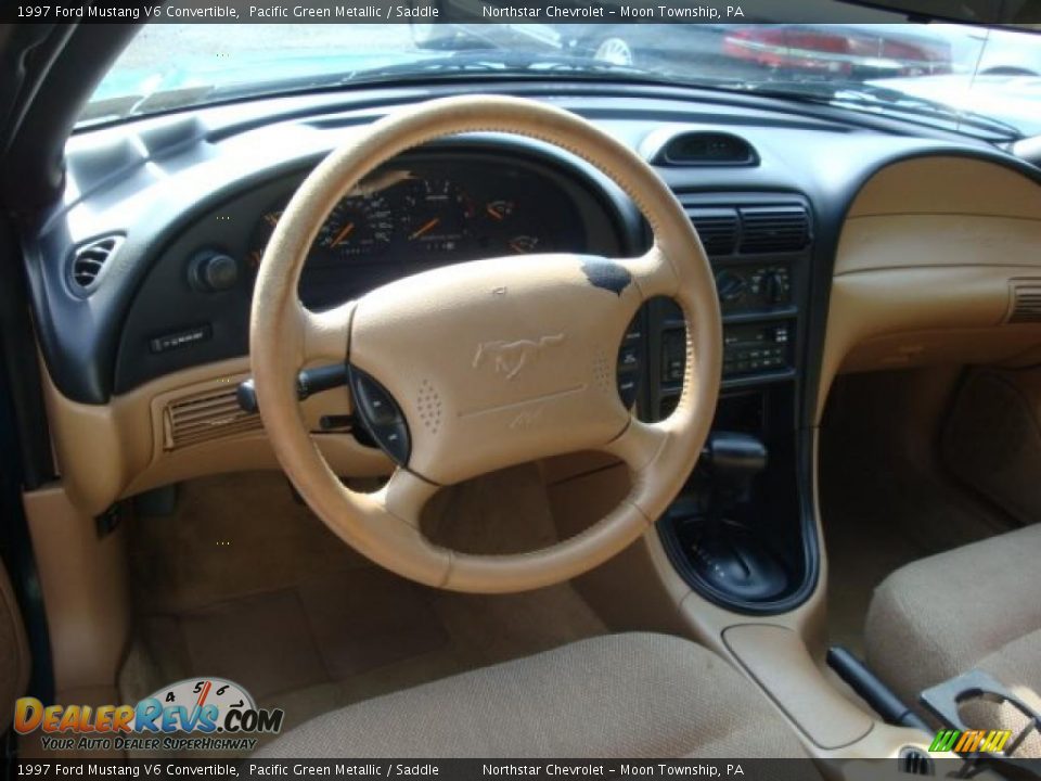 1997 Ford Mustang V6 Convertible Pacific Green Metallic / Saddle Photo #7