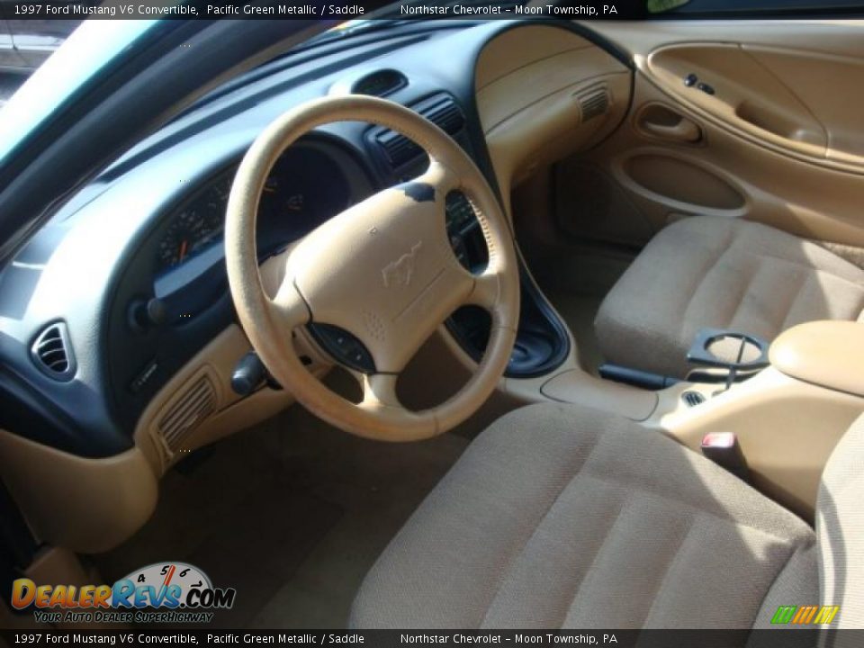 1997 Ford Mustang V6 Convertible Pacific Green Metallic / Saddle Photo #9