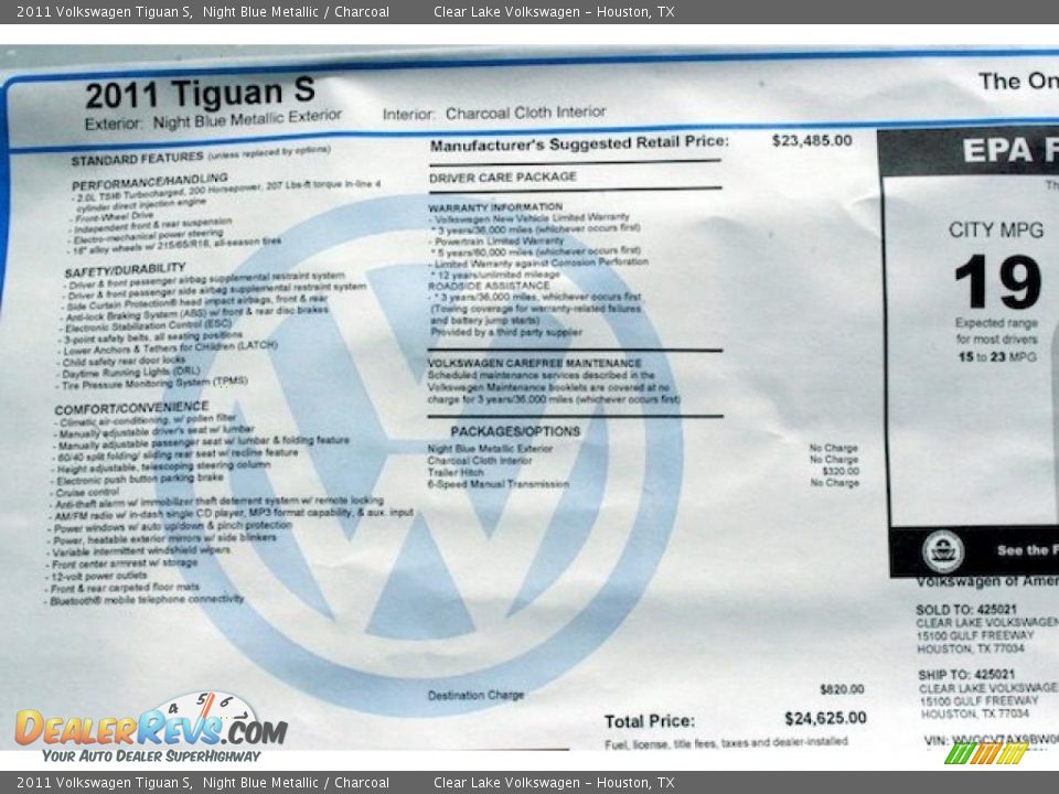 2011 Volkswagen Tiguan S Night Blue Metallic / Charcoal Photo #12