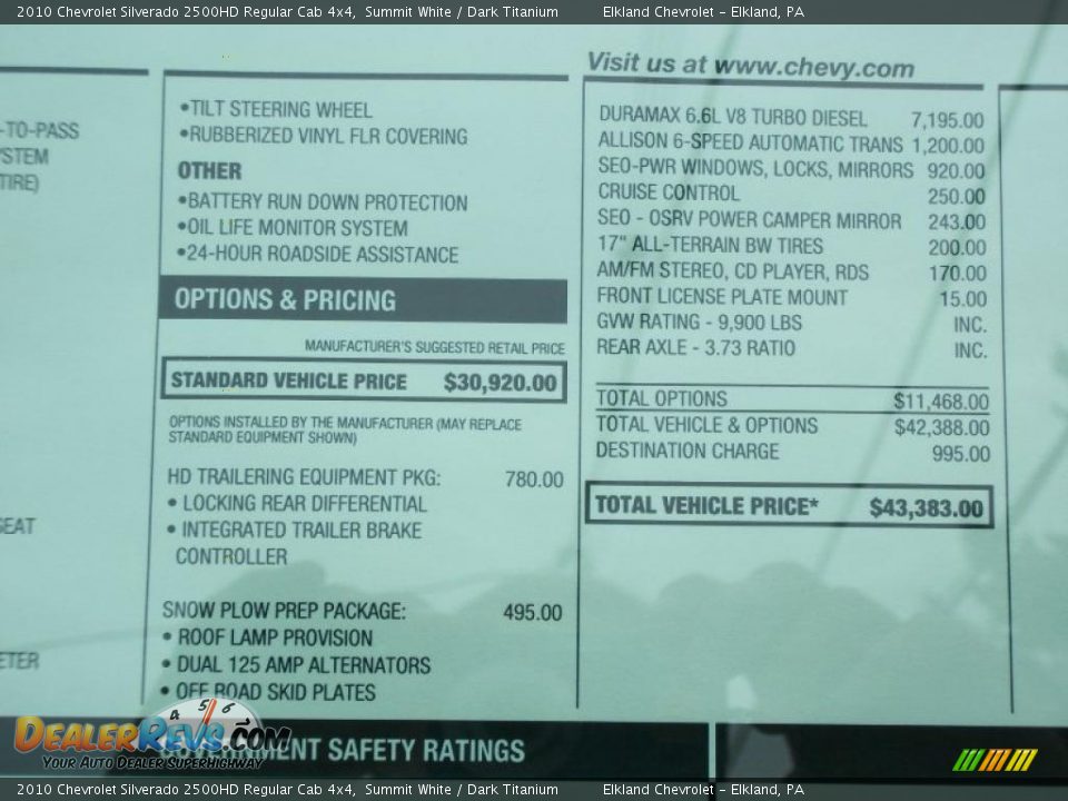 2010 Chevrolet Silverado 2500HD Regular Cab 4x4 Summit White / Dark Titanium Photo #5
