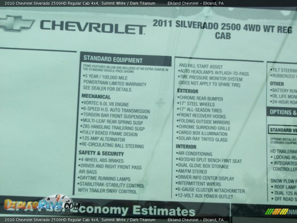2010 Chevrolet Silverado 2500HD Regular Cab 4x4 Summit White / Dark Titanium Photo #27