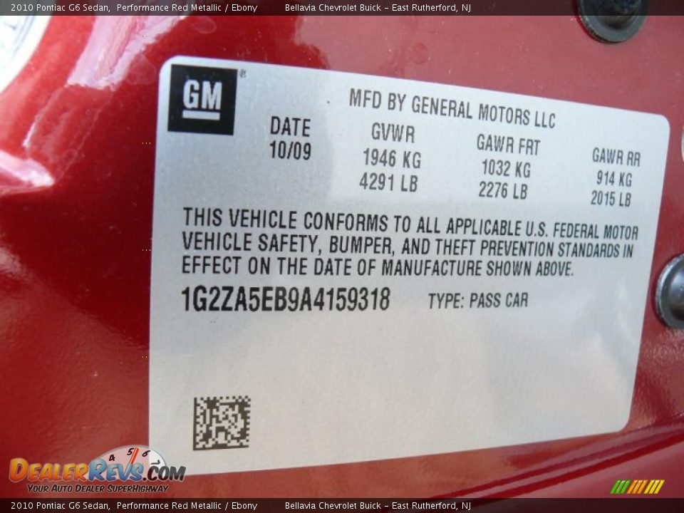 2010 Pontiac G6 Sedan Performance Red Metallic / Ebony Photo #15