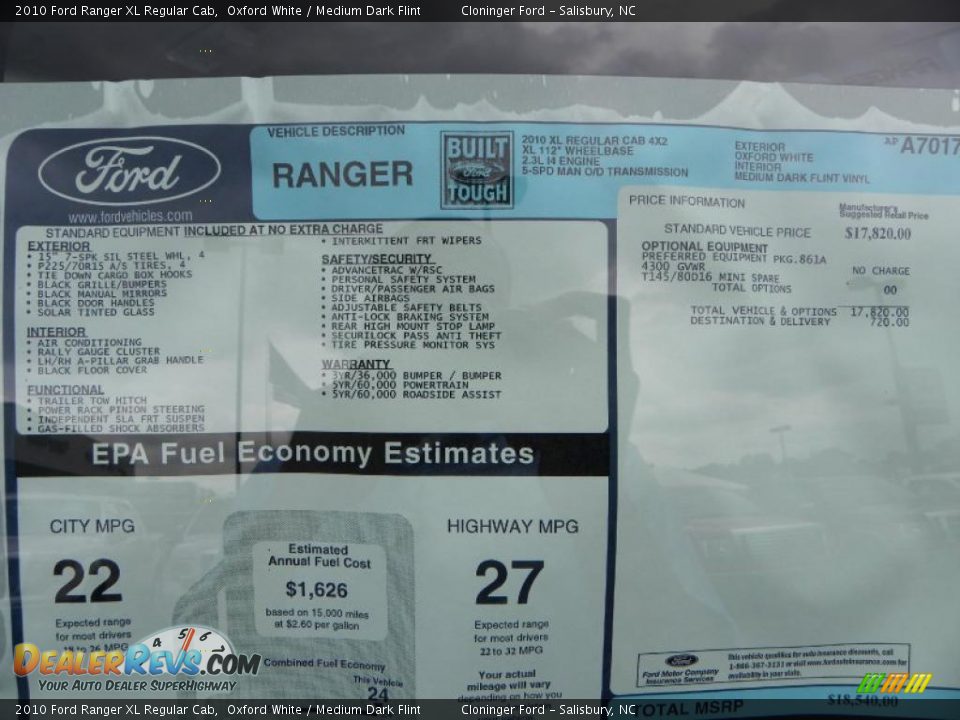 2010 Ford Ranger XL Regular Cab Oxford White / Medium Dark Flint Photo #8