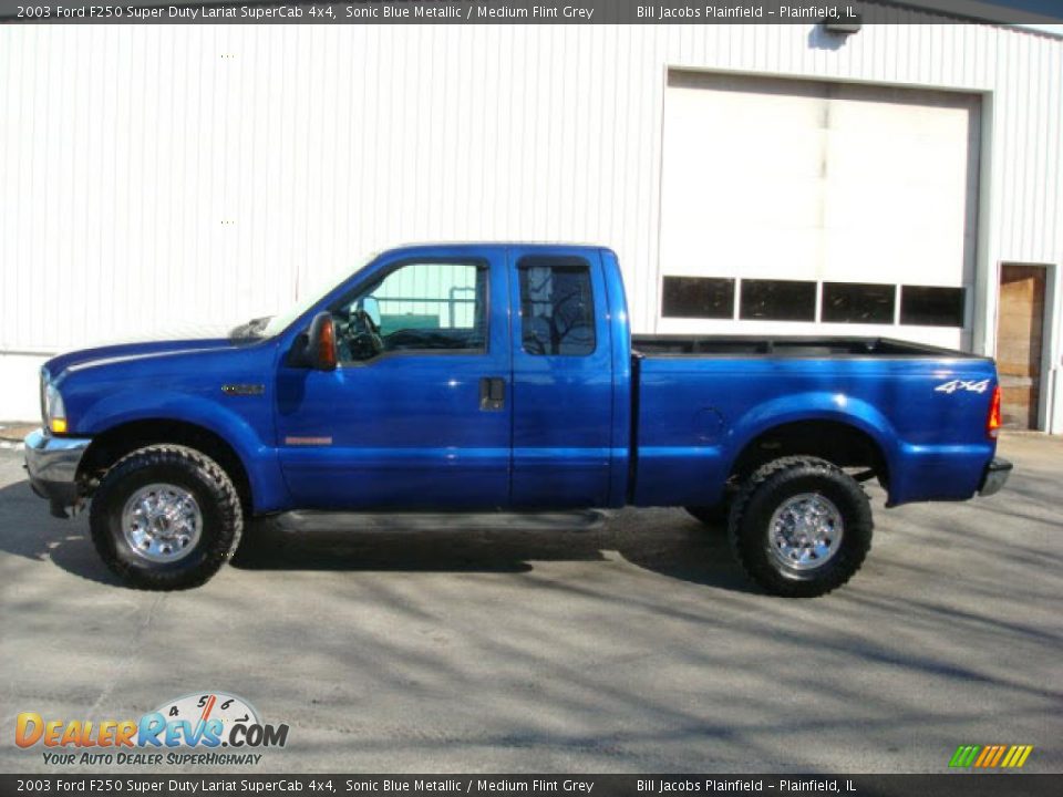 2003 Ford F250 Super Duty Lariat SuperCab 4x4 Sonic Blue Metallic / Medium Flint Grey Photo #1