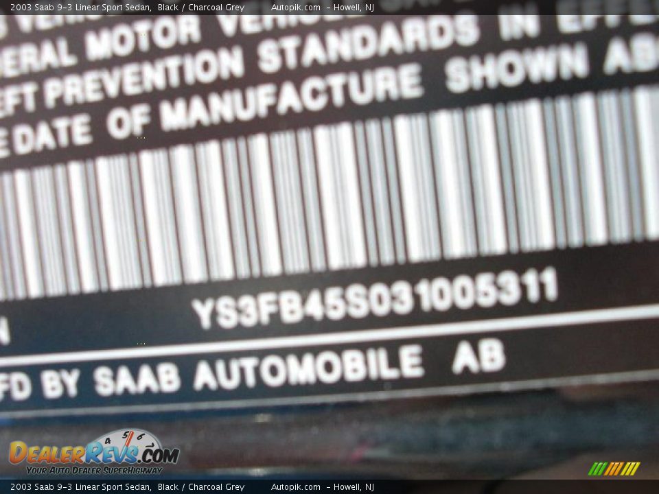 2003 Saab 9-3 Linear Sport Sedan Black / Charcoal Grey Photo #15