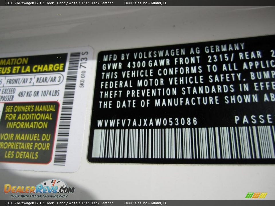 2010 Volkswagen GTI 2 Door Candy White / Titan Black Leather Photo #14