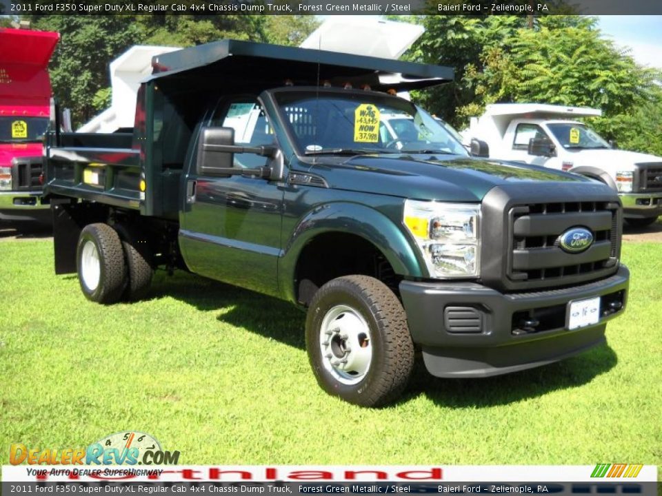 2011 Ford F350 Super Duty XL Regular Cab 4x4 Chassis Dump Truck Forest Green Metallic / Steel Photo #4