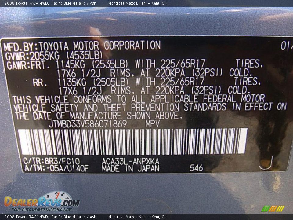 2008 Toyota RAV4 4WD Pacific Blue Metallic / Ash Photo #32