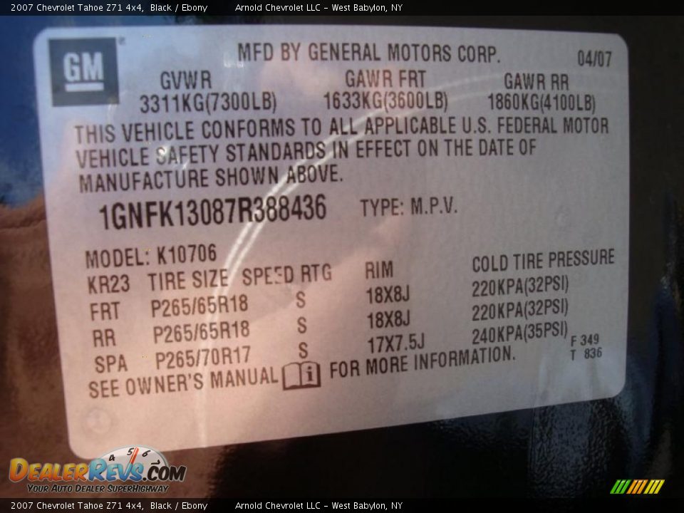 2007 Chevrolet Tahoe Z71 4x4 Black / Ebony Photo #16