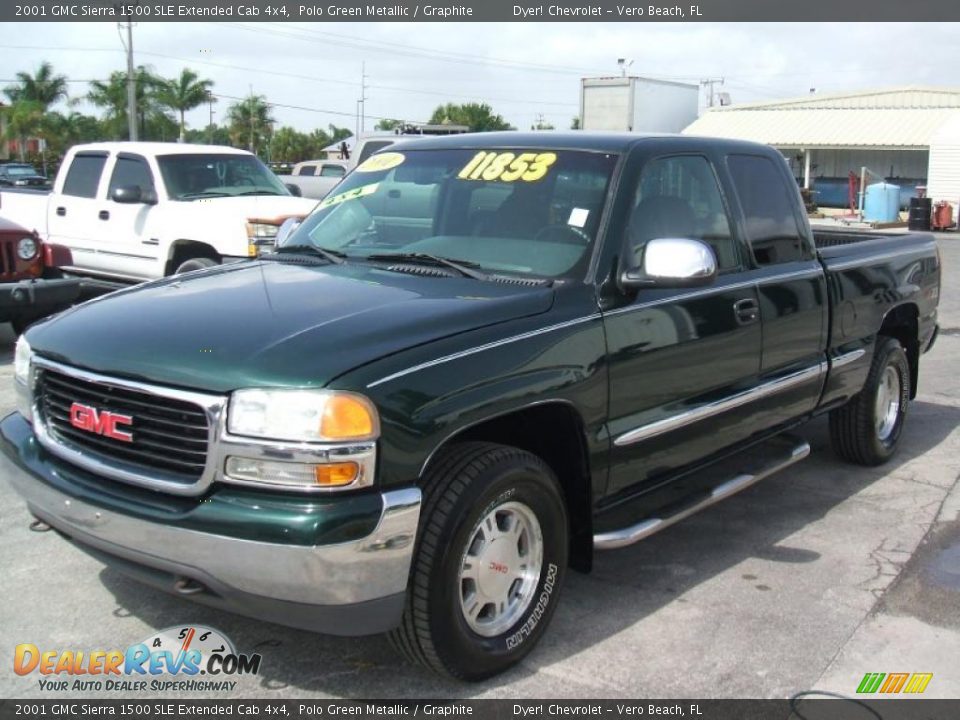 2001 GMC Sierra 1500 SLE Extended Cab 4x4 Polo Green Metallic / Graphite Photo #1