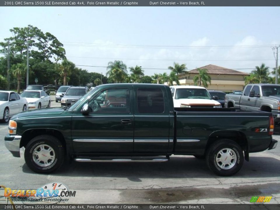 2001 GMC Sierra 1500 SLE Extended Cab 4x4 Polo Green Metallic / Graphite Photo #3