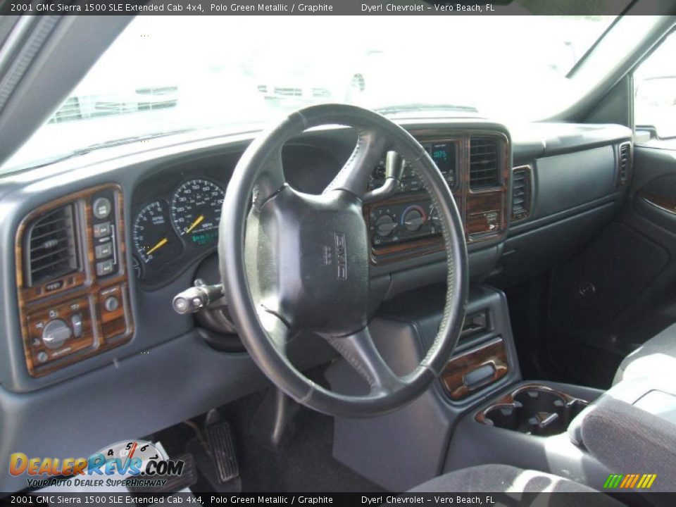 2001 GMC Sierra 1500 SLE Extended Cab 4x4 Polo Green Metallic / Graphite Photo #11