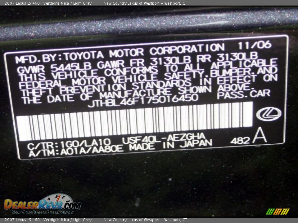 2007 Lexus LS 460 Verdigris Mica / Light Gray Photo #26