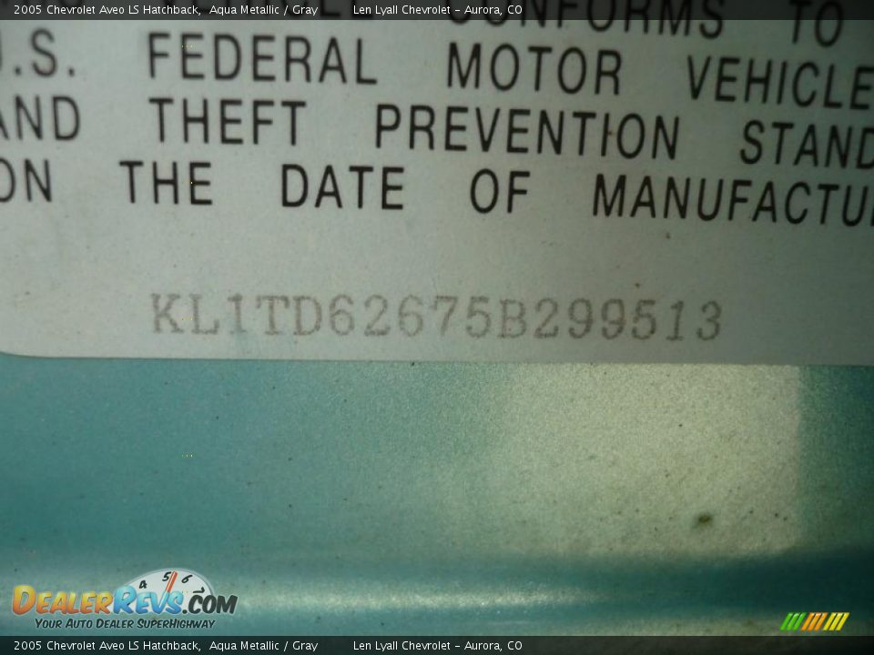 2005 Chevrolet Aveo LS Hatchback Aqua Metallic / Gray Photo #21