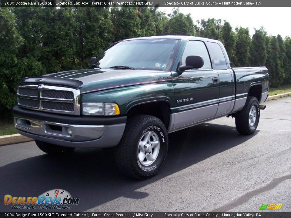 2000 Dodge Ram 1500 SLT Extended Cab 4x4 Forest Green Pearlcoat / Mist Gray Photo #2