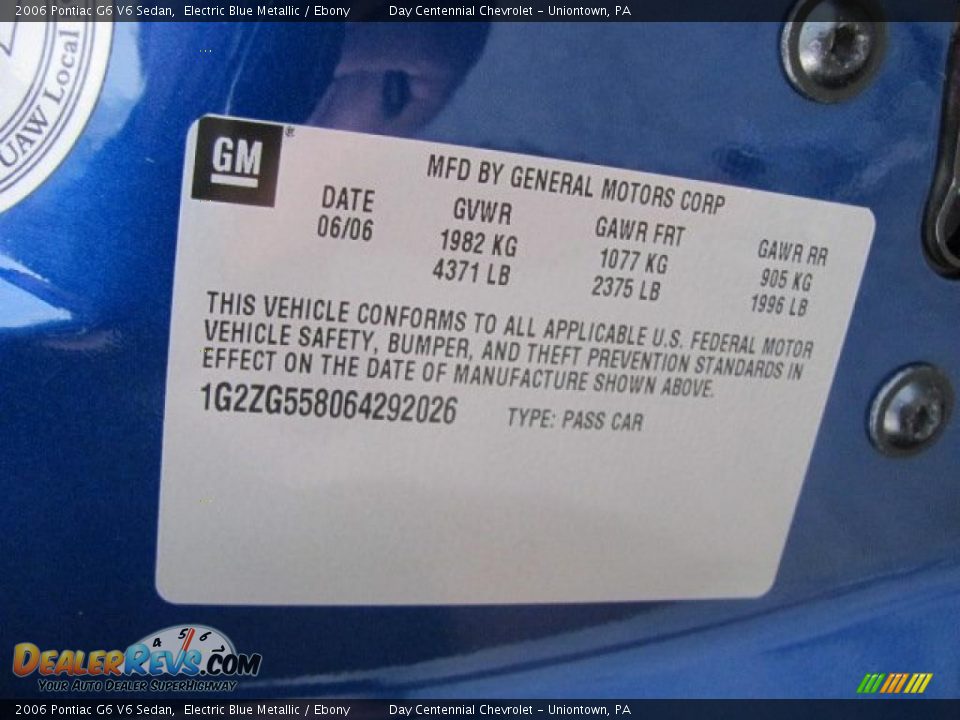 2006 Pontiac G6 V6 Sedan Electric Blue Metallic / Ebony Photo #15