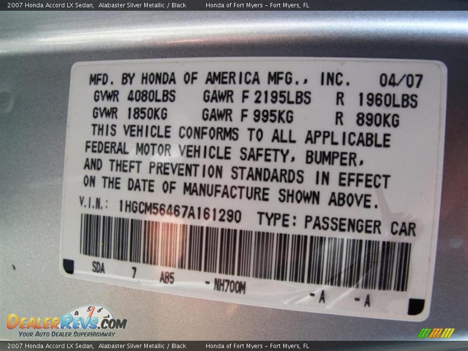 2007 Honda Accord LX Sedan Alabaster Silver Metallic / Black Photo #20