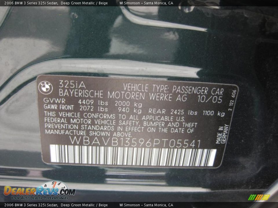 2006 BMW 3 Series 325i Sedan Deep Green Metallic / Beige Photo #36