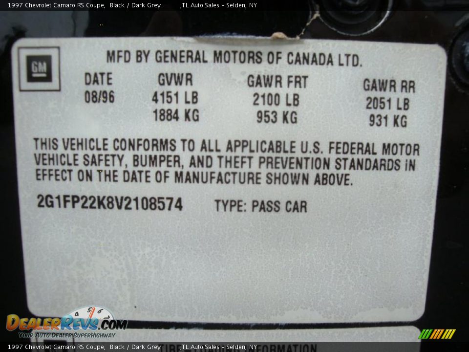 1997 Chevrolet Camaro RS Coupe Black / Dark Grey Photo #17