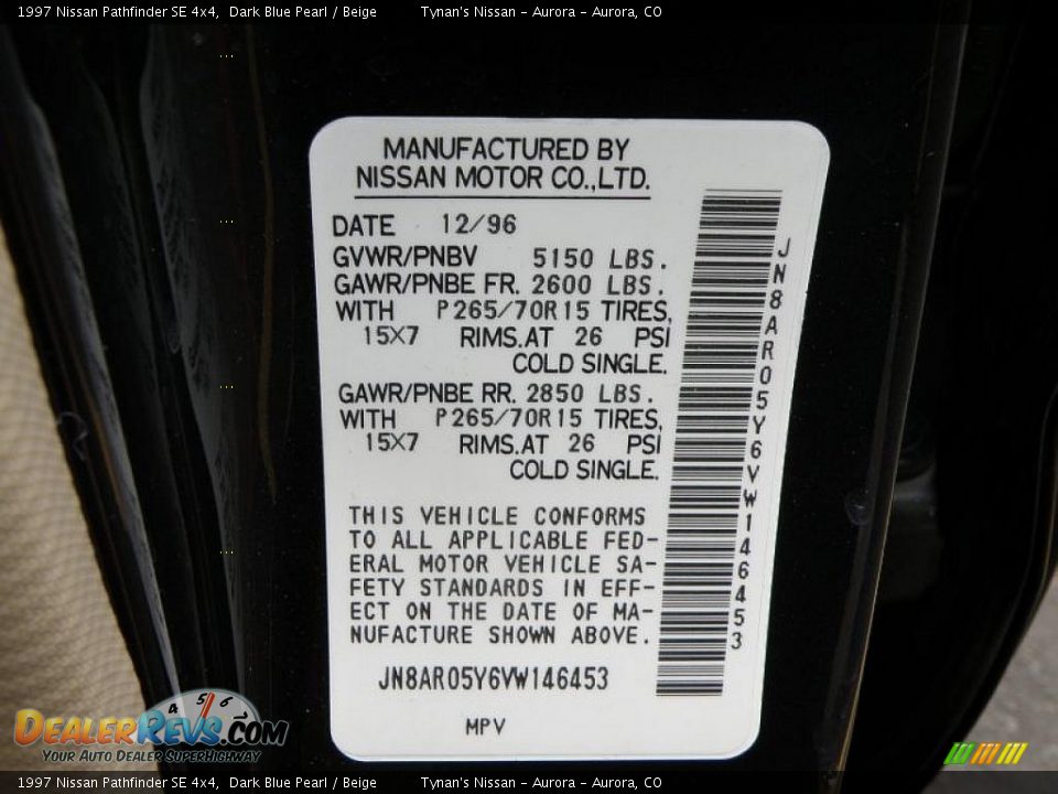 1997 Nissan Pathfinder SE 4x4 Dark Blue Pearl / Beige Photo #23